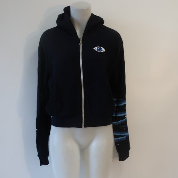 Lauren Moshi Tops - Womens Lauren Moshi  Full Zipper Navy Blue Hoodie Graphic Sweatshirt S
